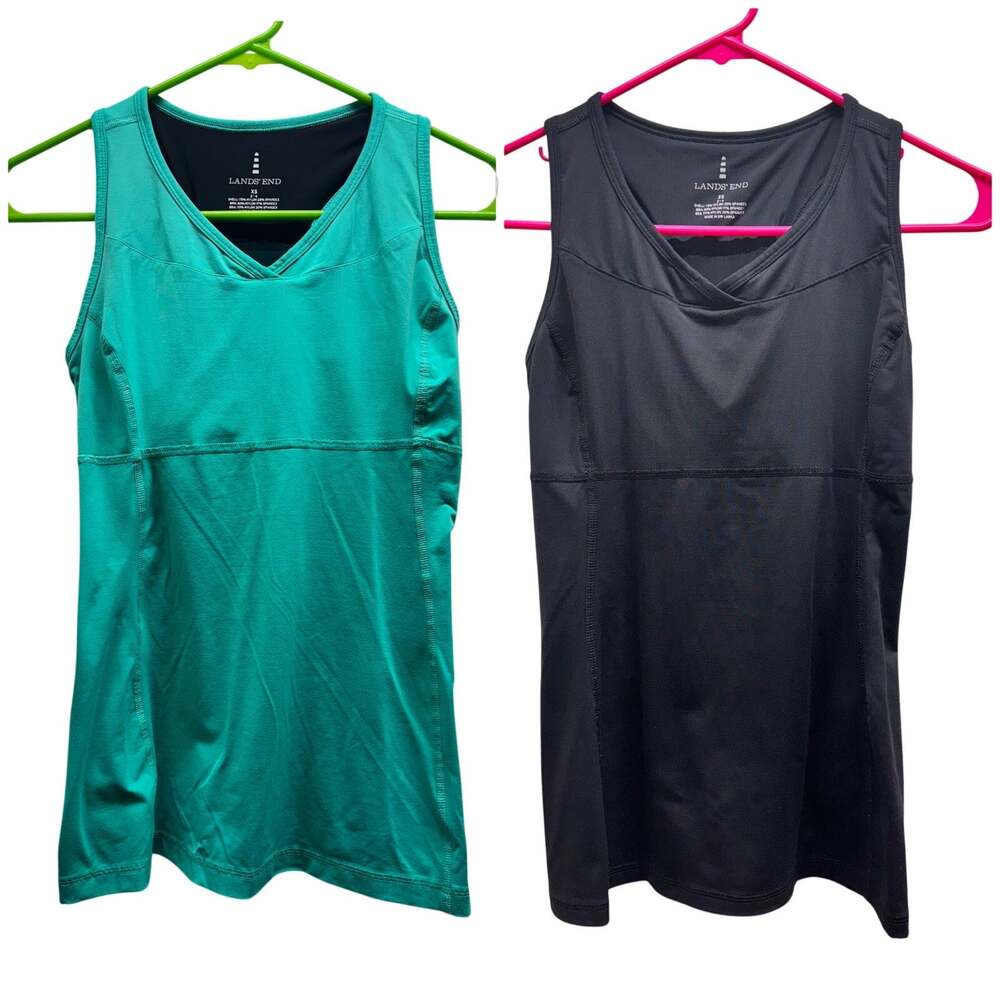 Lands' End Womens Size XS Athletic Stretch Teal & Black Racerback Tanks Lot of 2